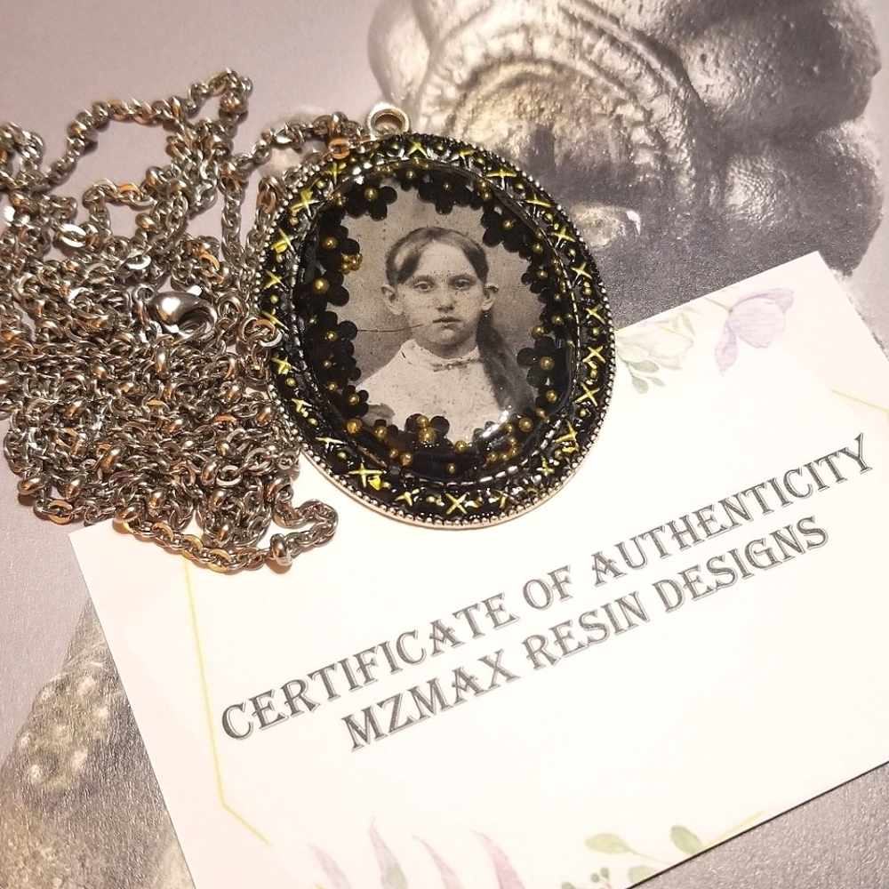 Real VICTORIAN PICTURE MzMax Resin Designs Large Pendant Necklace